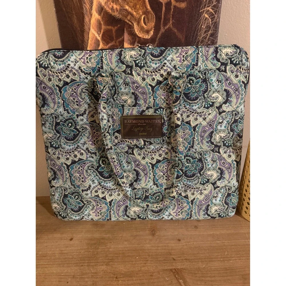 Raymond Waites Quilted‎ Laptop Bag Blue Purple Paisley Padded Tote Carrying Case